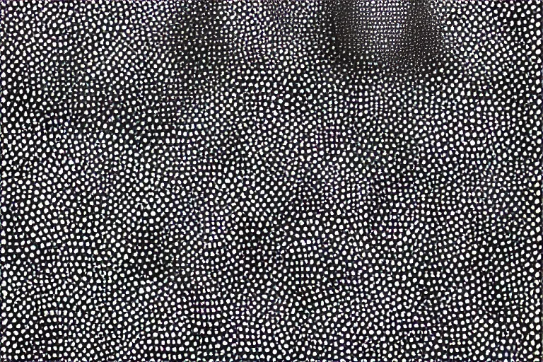 Image similar to teeth, smile, faceless people dark, dots abstract, dripping, stipple, pointillism, technical, abstract, minimal, style of francis bacon, asymmetry, pulled apart, stretch, cloak, eerie, made of dots, abstraction chemicals, balaclava mask, colored dots, sploch