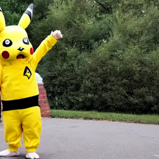 Prompt: Walter White in a Pikachu cosplay