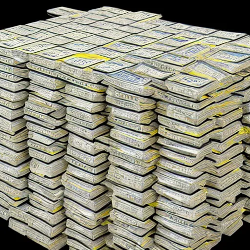 Prompt: A big cube pile of 1 trillion dollars, 4k photo