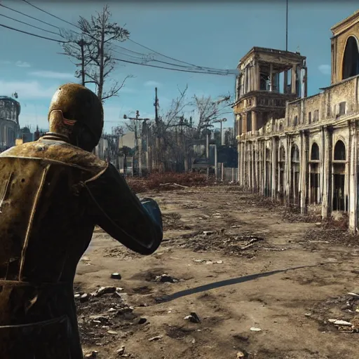 Image similar to vatican city in ruins post - nuclear war in fallout 4, in game screenshot