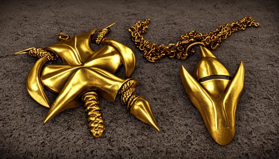 Image similar to viking amulet made from gold, spikes, photorealistic render