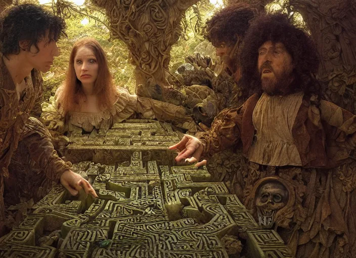 Image similar to jim henson's labyrinth maze by edgar maxence and caravaggio and michael whelan and delacroix style, artistic, intricate painting, cinematic lighting, hyper realistic, extremely detailed, establishing shot, 8 k resolution, dramatic lighting