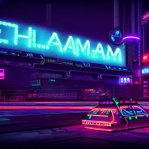 Image similar to shaman cyberpunk, shaman totems, shaman symbols, shaman architecture, neon billboards, neon lights, photorealistic, vfx, elegant, ultra sharp lines, 4 k, unreal engine 5, octane render, extreme contrast