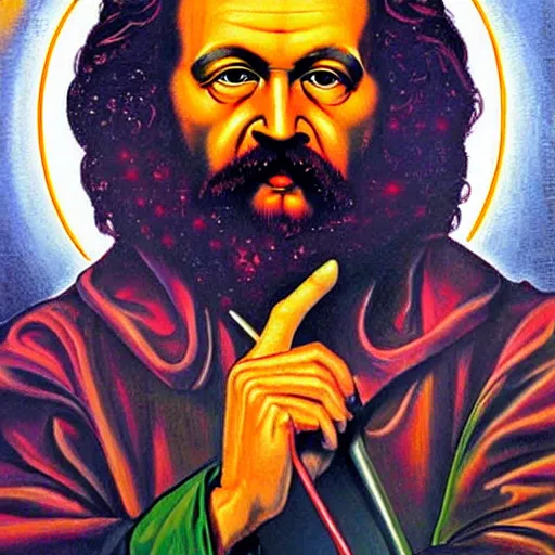 Prompt: karl Marx painting by alex grey in the style of cosmic christ by alex grey