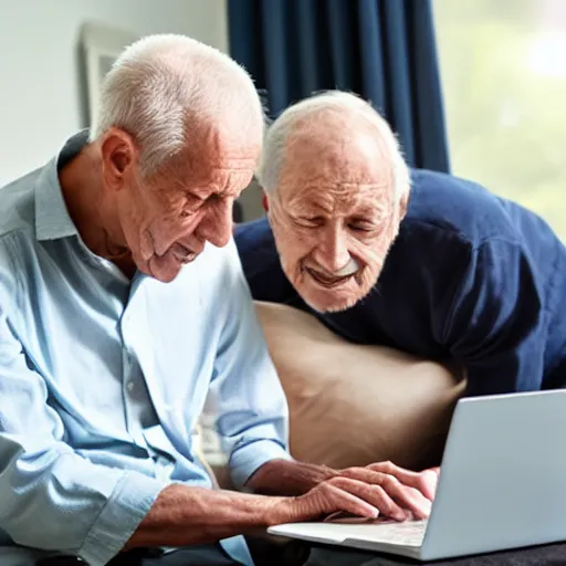 Image similar to coffin with elderly man who is browsing internet on laptop