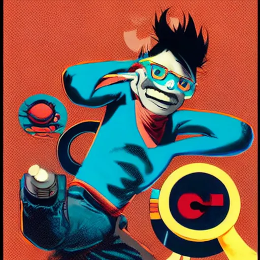 Image similar to nerd guy with psychic powers, by jamie hewlett and artgerm,