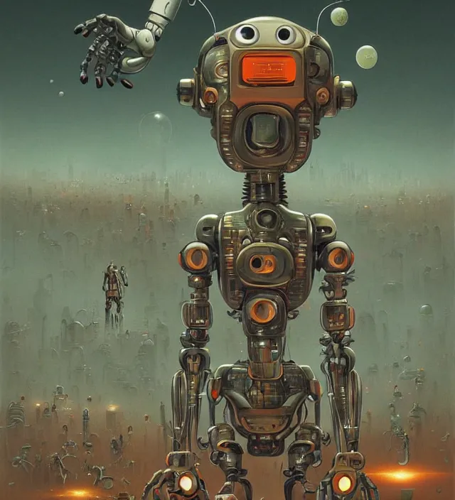 Prompt: anthropomorphic robot working endlessly as a salve inside a hell digital world, being observed by an infinite amount of human beings, vintage soft grainy, in the style of Oscar chichoni and Peter mohrbacher and Dawid planet