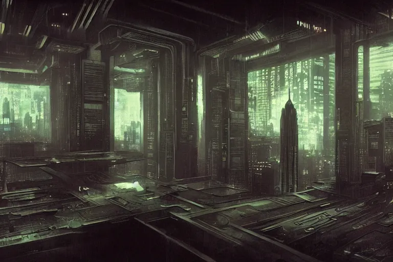 Prompt: sci - fi cyberpunk interior, china, ultrarealistic, highly detailed, noir, bladerunner, ghost in the shell, beksinski, hans giger, rutkowski