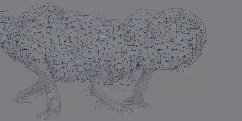 Prompt: creature made out of wireframe, vertices and 3D artifacts, bubbly, colorful and shinmering, bloom, placed in the middle of the picture, clean gray background