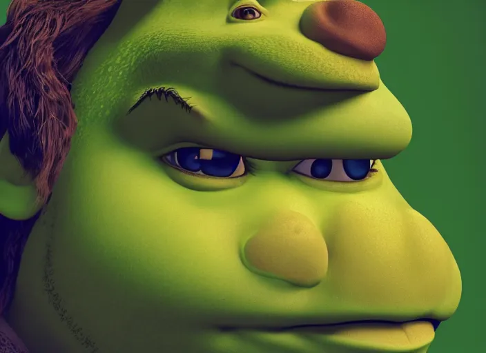 Image similar to dslr portrait photo still of shrek, 8 k, 8 5 mm, f. 1 4