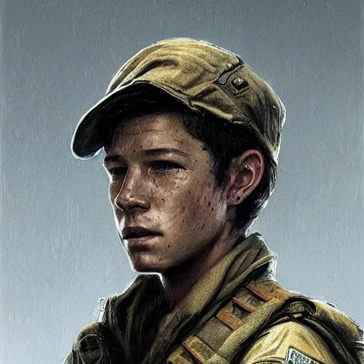 Image similar to portrait of a man by greg rutkowski, tye sheridan as a colonial marine, from aliens franchise, he is about 2 0 years old, military composure, highly detailed portrait, digital painting, artstation, concept art, smooth, sharp foccus ilustration, artstation hq