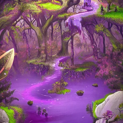 Prompt: fantasy world purple colors artstation