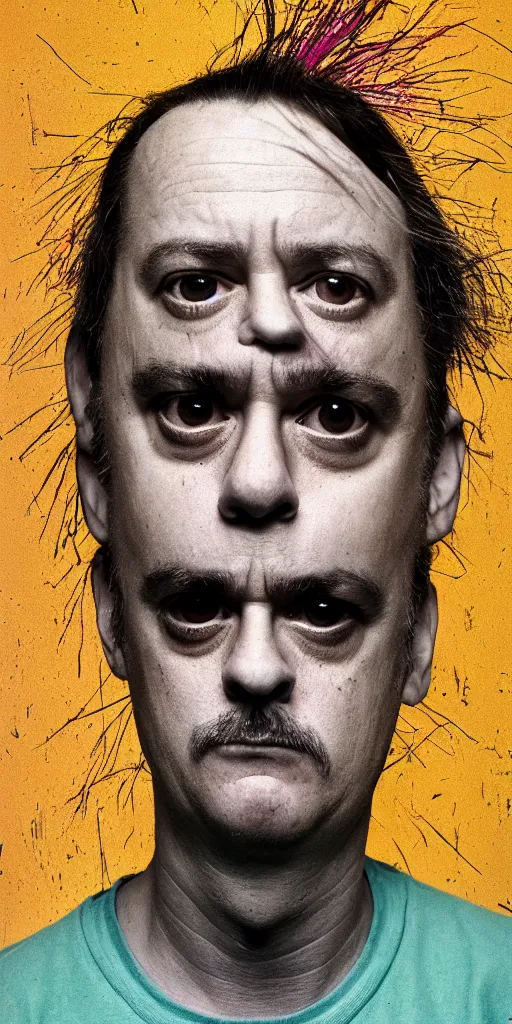 Prompt: award winning photo of todd solondz mixed with mike patton, vivid colors, happy, symmetrical face, beautiful eyes, studio lighting, wide shot art by roger ballen & francis bacon