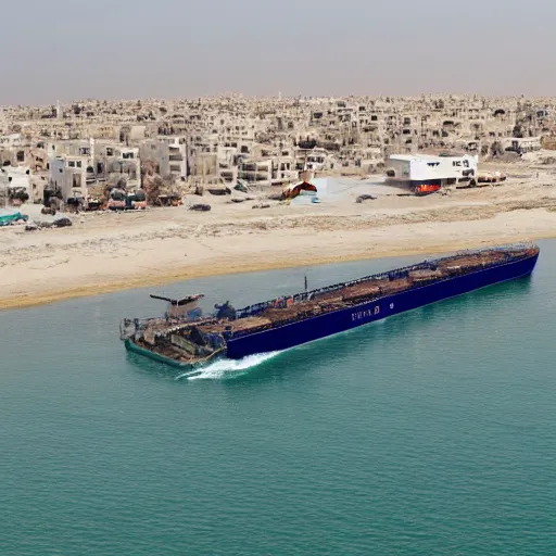 Image similar to the most expansive boat in the world docking by the beaches of gaza, 8 k resolution, midday