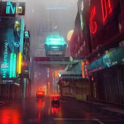 Image similar to a 3 d rendered in unreal engine guatemalan cyberpunk city with flying cars with neon ads and signs with evocative dramatic mood with blade runner vibe with cars and floating vehicles with motion blur with depth of field with bloom with lightshaft with volumetric lights, fog, by jeremy mann, oscar winning graphics, photo realistic, bloom, imax, dynamic lighting, artstation,