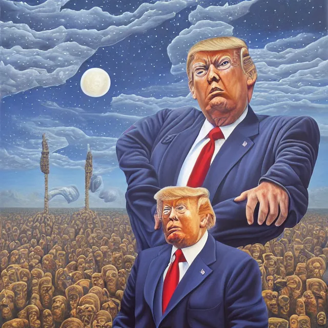 Image similar to an oil on canvas portrait painting of trump, surrealism, surrealist, cosmic horror, rob gonsalves, high detail