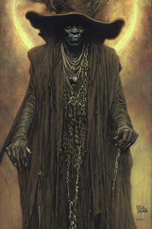 Prompt: a portrait of papa legba by wayne barlowe, gustav moreau, goward,  Gaston Bussiere and roberto ferri, santiago caruso, and austin osman spare, ((((occult art))))