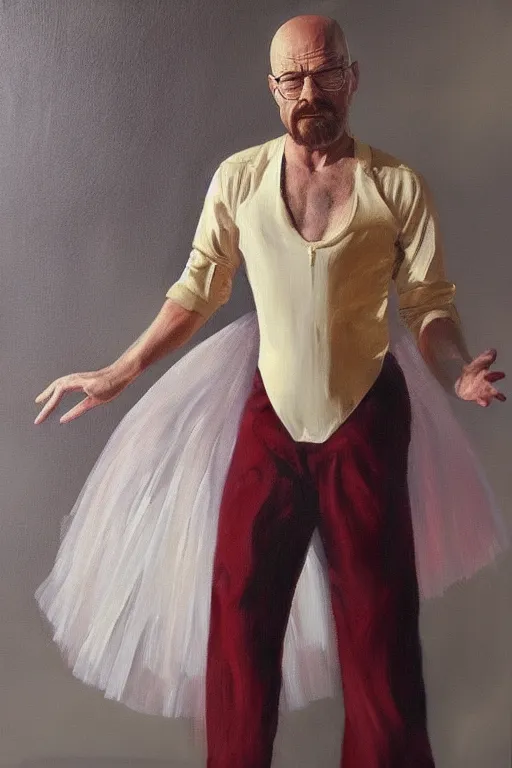 Image similar to beautiful oil painting of walter white in a ballerina outift