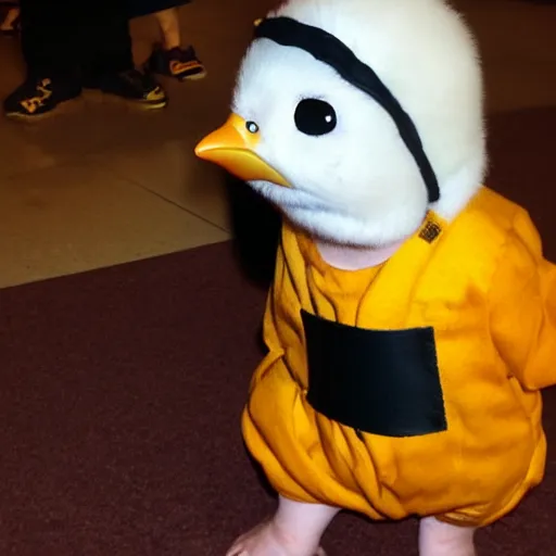 Image similar to cute baby chick dressed as an inmate