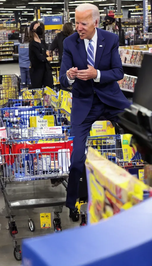 Image similar to joe biden working at walmart, cinema still