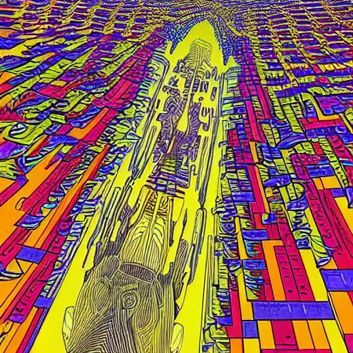 Image similar to A bird's-eye view futurism by jean giraud detailed illustration