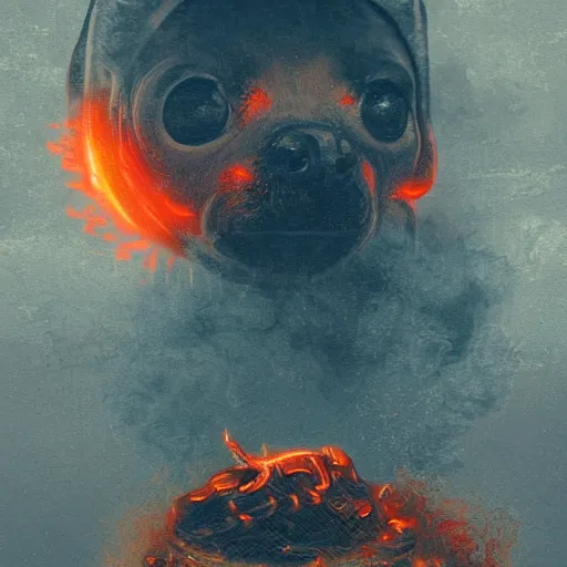 Prompt: chihuahua made of smoke, lava and fire flying in the sky ; chihuahua flying in the sky ; chihuahua flying in the sky ; humans being devoured ; aliens, robotic machines, gods, bio - mechanical intelligences, glitch creatures, dmt entity ; lsd art, trending on artstation, style greg rutkowski