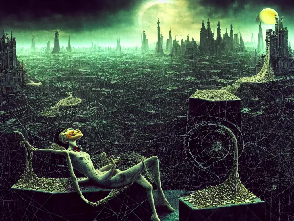 Image similar to highly detailed photo of living is the illusion of dying, trending on deviantart, neo surrealism, sharp focus, 4 k, a lot of little details, octane, masterpiece, art by max ernst