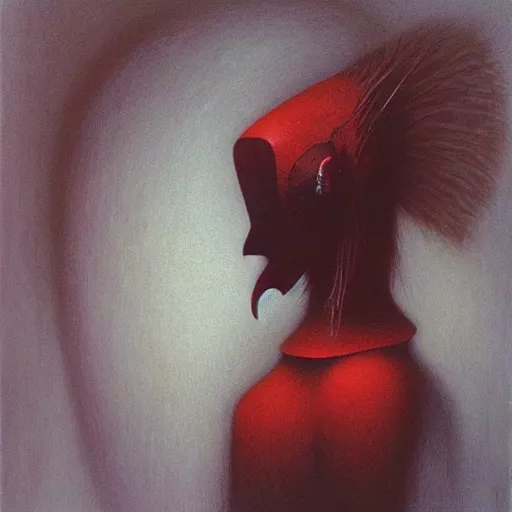 Image similar to young teen female with crow head , painting by Beksinski