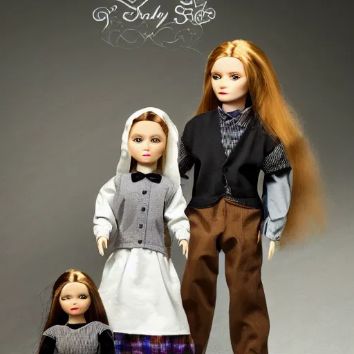 Image similar to new doll line based on the brothers grim storys, photography, advertising, promotional, in box, high quality dolls.