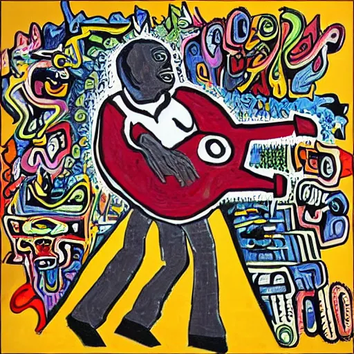 Image similar to miles davis in the style of daniel johnston, outsider art