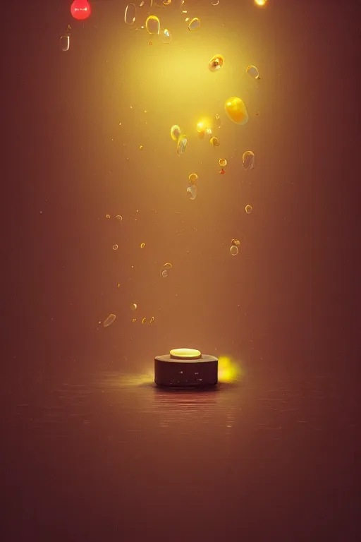 Image similar to pill floating with glowing liquids inside. third person, centered, 3d, studio lighting, intricate artwork by Tooth Wu and wlop and beeple. octane render, trending on artstation, greg rutkowski very coherent symmetrical artwork. cinematic, hyper realism, high detail, octane render, 8k