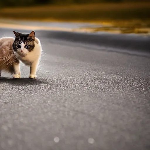 Image similar to an award winning photograph of a cat on a runway