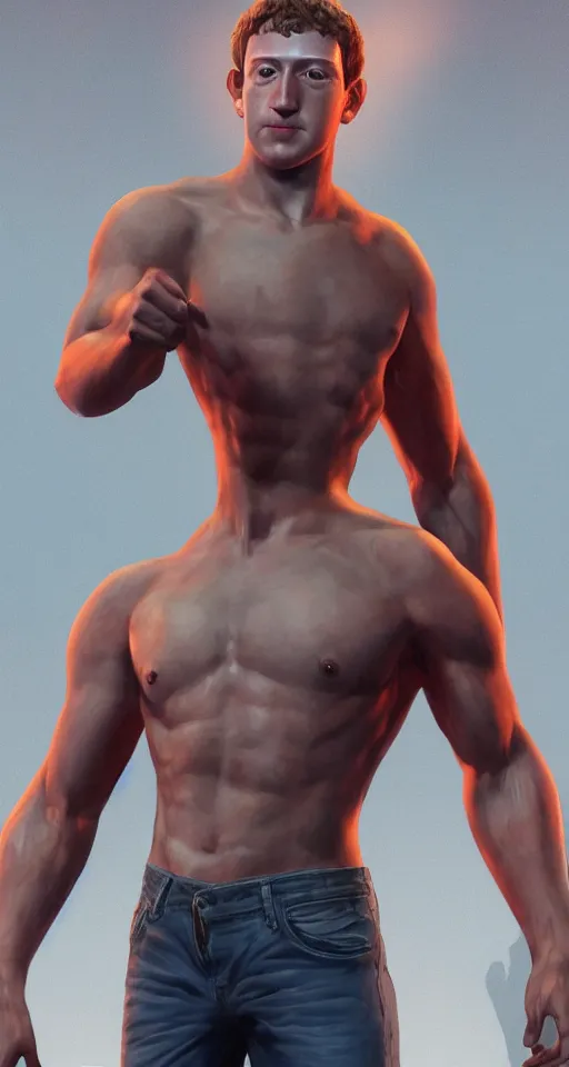 Prompt: Buff Alpha Chad Mark Zuckerberg, highly detailed, award-winning, digital art, artstation, 8K