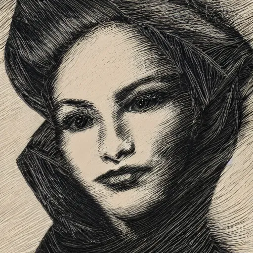 Image similar to portrait of a woman, scratchboard style