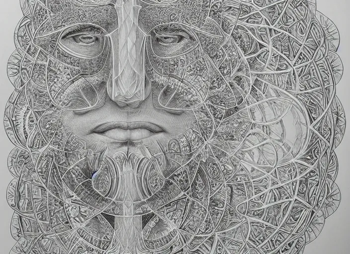 Prompt: symmetry!! hyper detailed bw linear pencil drawing, arabic man portrait, organic symmetric shapes by ernst haeckel