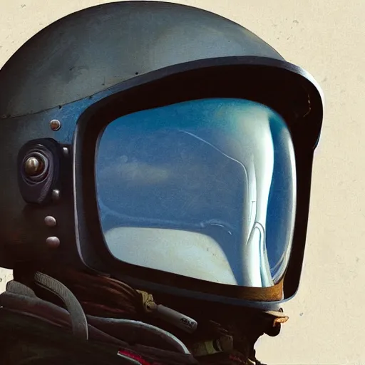 Image similar to a digital painting of a fighterjet pilot helmet of the ghost of kiev, hyper realistic, very detailed, in the style of greg rutkowski