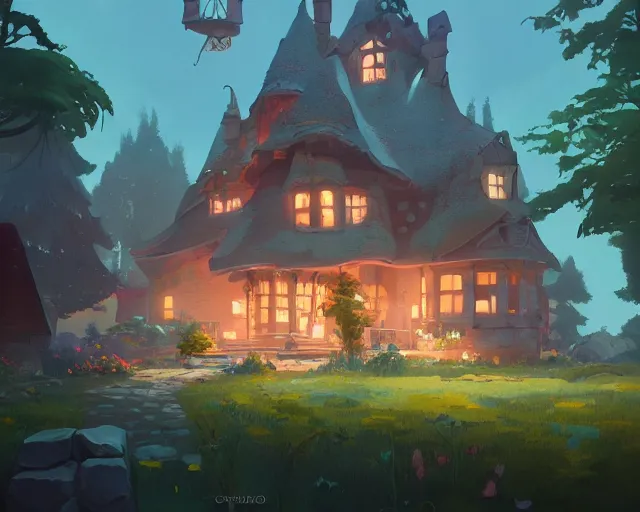 Prompt: fantasy cottagecore house with a beautiful garden, cory loftis, james gilleard, atey ghailan, makoto shinkai, goro fujita, studio ghibli, rim light, exquisite lighting, clear focus, very coherent, plain background, soft painting