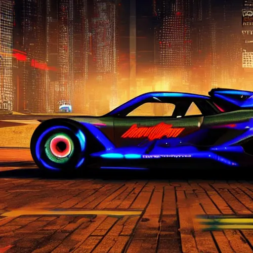 Prompt: a cyberpunk racing car