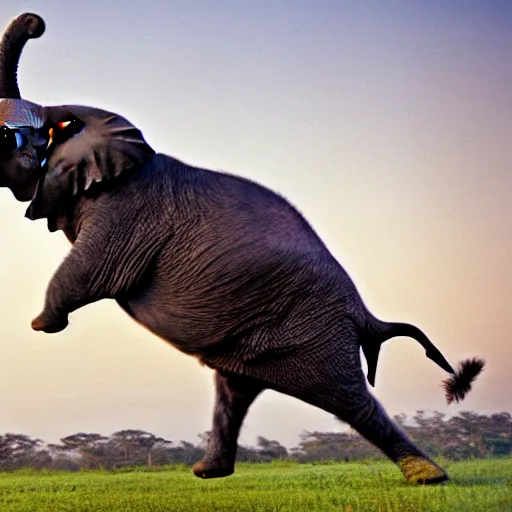 Prompt: high quality photo of a cat flying over an elephant, award winning photography, seen on national geography