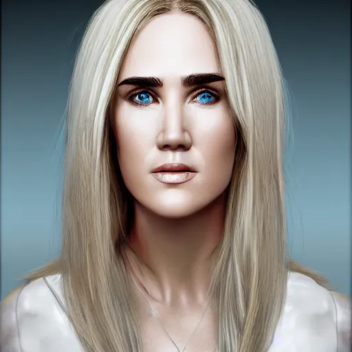 Image similar to blonde hair Jennifer Connelly, realistic, photo studio, HDR, 8k, trending on artstation