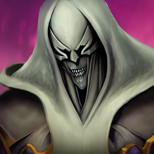 Image similar to Karthus from League of Legends with attractive male muscle body