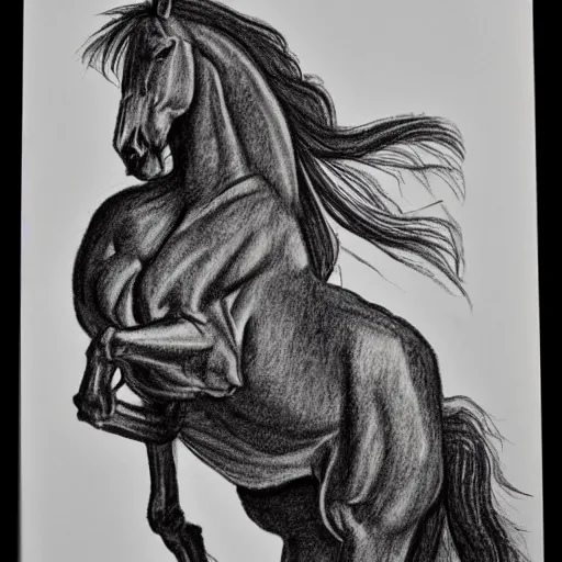 Prompt: a galloping wild horse, side view, gestural-pencil-drawing by da-vinci