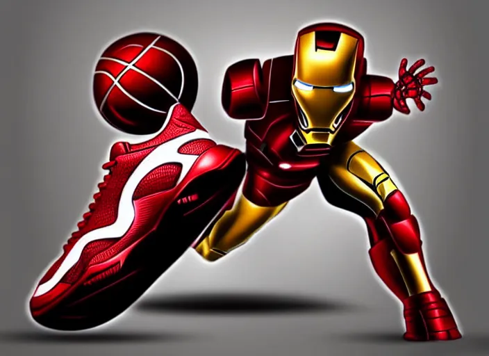 Prompt: basketball sneakers concept of iron man, trending on artstation, smooth, sharp focus