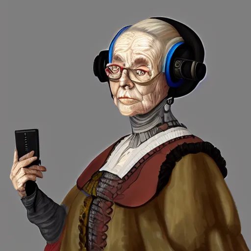 Image similar to Digital painting of a old 17th century old lady cyborg