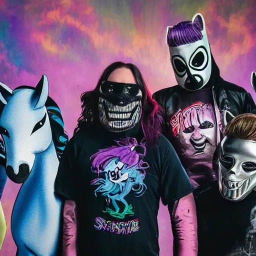 Image similar to slipknot riding my little pony