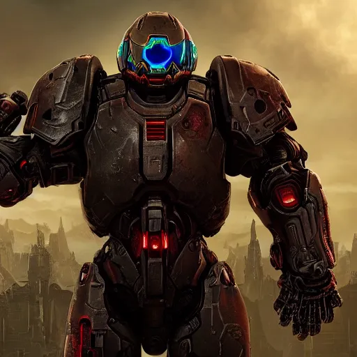 Image similar to armored cyborg from doom eternal