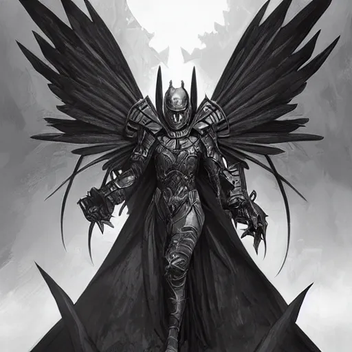 Prompt: the black knight rising from his grave, symmetric armor, wings, undead, highly detailed, smooth, sharp focus, dark fantasy, greyscale, digital illustration, by artgerm, greg rutkowski, alphonse mucha