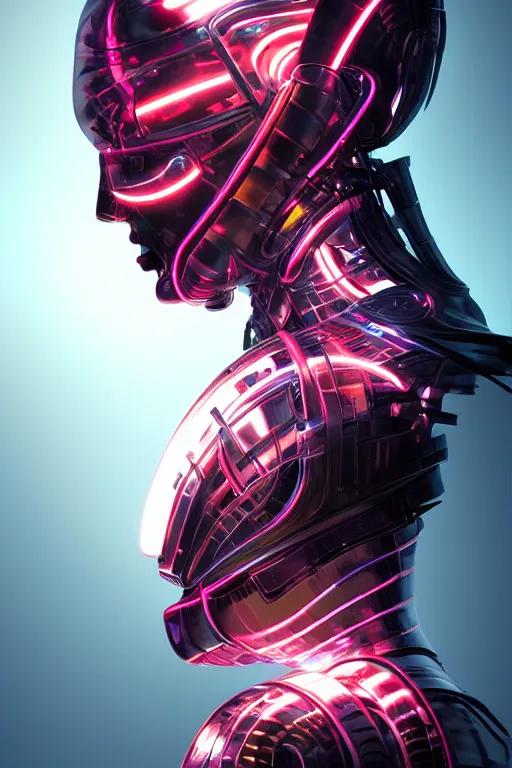 Prompt: portrait of a girl with a biomechanic scale armor and neon light by Igor Morski, dramatic lighting, highly detailed, trending on artstation