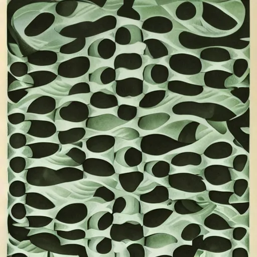 Image similar to Fish tessellation, by M.C. Escher, lithograph, 1959