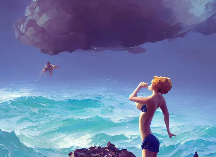 Image similar to gorgeous inspiring girl swimming through rough sea of kittens Mandelbrot fractal by Craig Mullins, ilya kuvshinov, krenz cushart, artgerm trending on artstation by Edward Hopper and Dan Mumford and WLOP and Rutkovsky, Unreal Engine 5, Lumen, Nanite, low poly